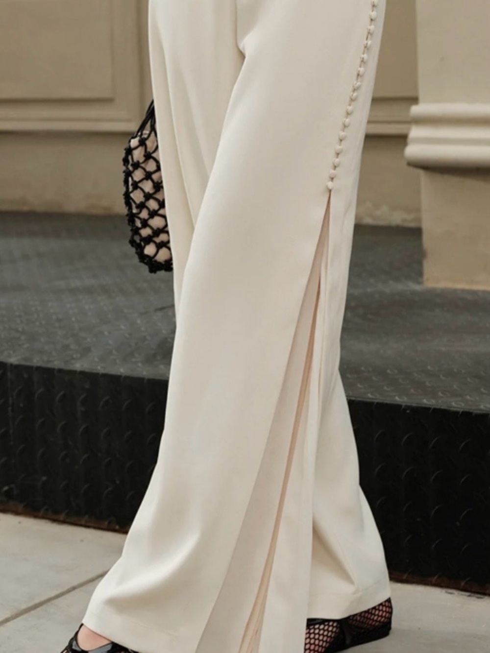 Elegant Side-Slit Wide Leg Pants in Ivory from Commense